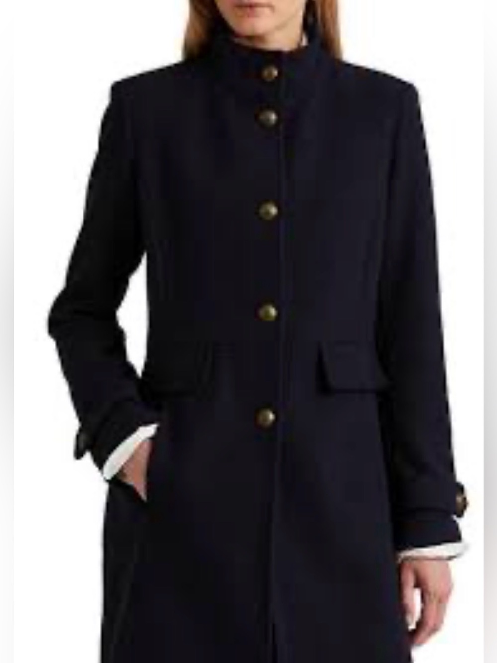 Lauren Ralph Lauren wool blend military inspired preppy designer mid length coat